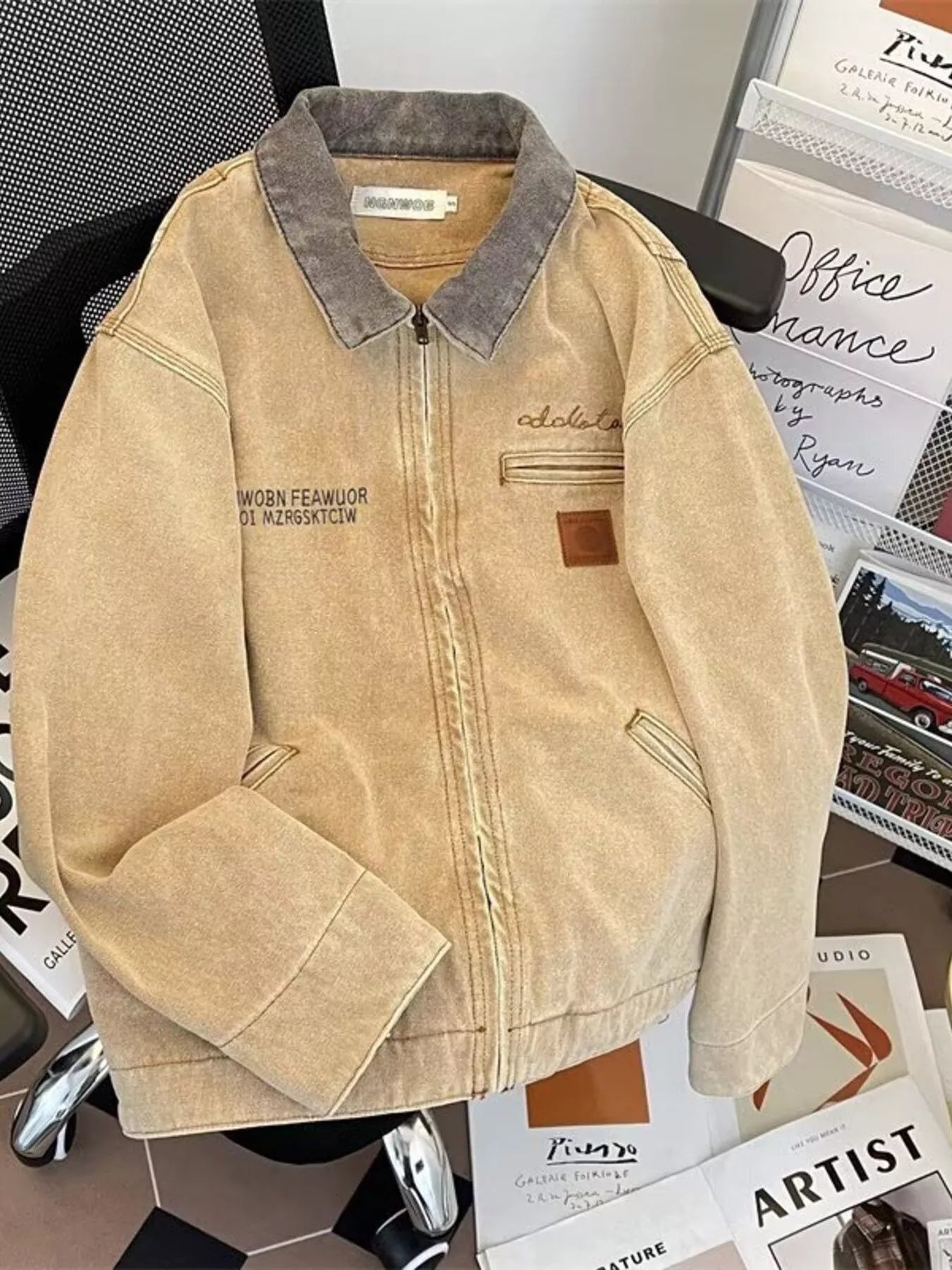 Men's Zip Up Washed Denim Jacket