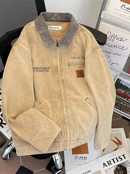 Men's Zip Up Washed Denim Jacket