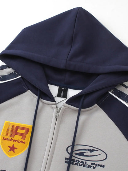 Men's Contrast Drawstring Zip-Up Hoodie