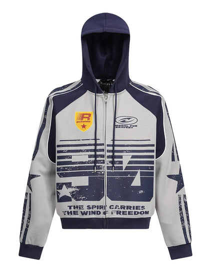 Men's Contrast Drawstring Zip-Up Hoodie