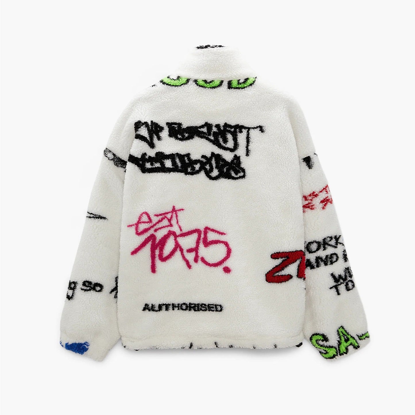 Men's Lamb Wool Graffiti Printed Fleece Jacket