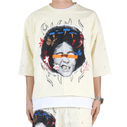 TOVAL SN/ Jersey 3/4 Sleeve Crop Top Tee