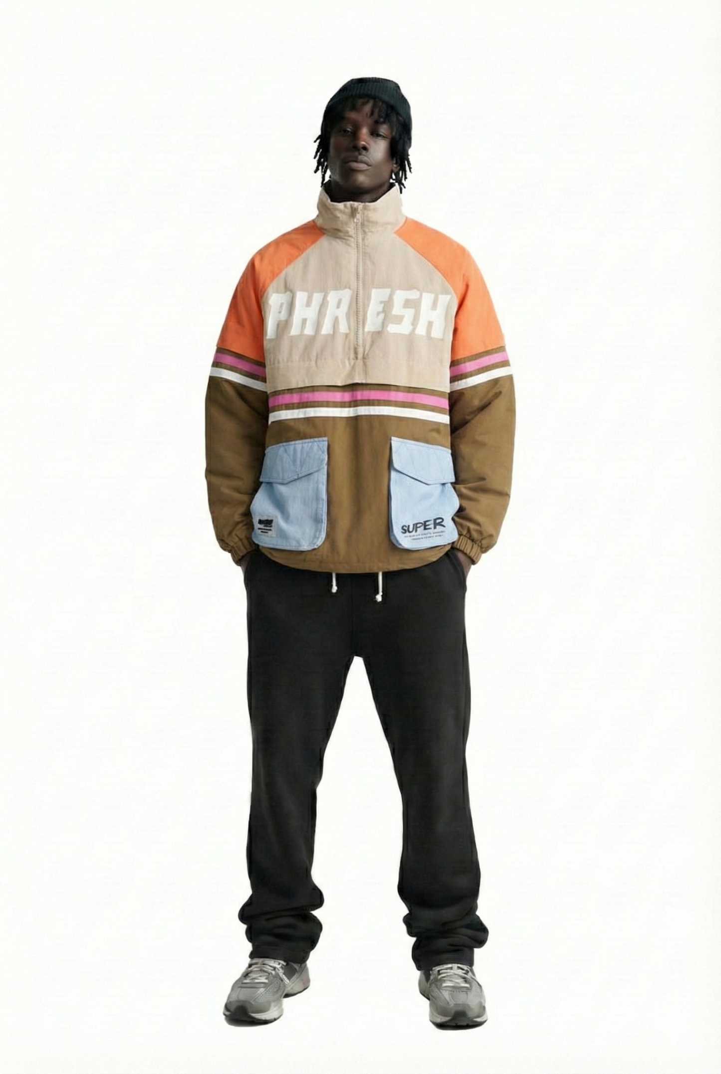 HAZEL Retro Men's premium crispy nylon long sleeve half zip pullover jacket