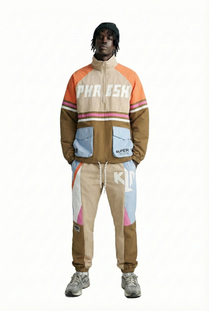 HAZEL Retro Men's premium crispy nylon long sleeve half zip pullover jacket