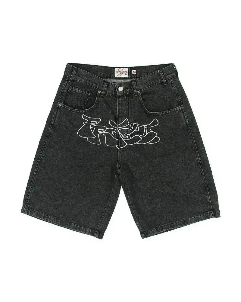 Y2K Baggy Shorts Womens New Wing Embroidered Denim Shorts Vintage Harajuku Hip Hop Gothic Punk Gothic Wide Leg Pants Street Wear