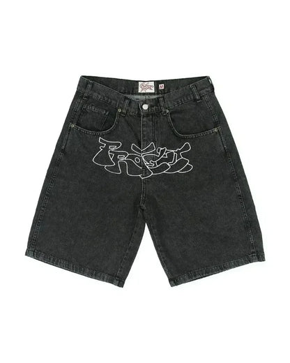 Y2K Baggy Shorts Womens New Wing Embroidered Denim Shorts Vintage Harajuku Hip Hop Gothic Punk Gothic Wide Leg Pants Street Wear