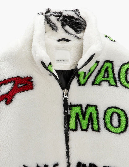 Men's Lamb Wool Graffiti Printed Fleece Jacket